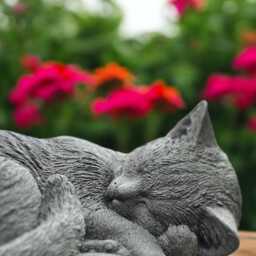 Concrete Lying Cat Statue Curled Kitten Figure Stone Garden Memorial Sculpture Outdoor Pet Decoration Animal Ornament Cement Yard Figurine - thumbnail 3