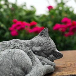 Concrete Lying Cat Statue Curled Kitten Figure Stone Garden Memorial Sculpture Outdoor Pet Decoration Animal Ornament Cement Yard Figurine - thumbnail 2