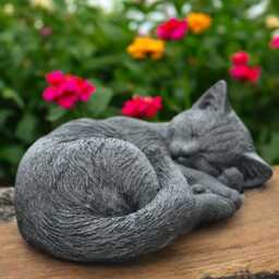 Concrete Lying Cat Statue Curled Kitten Figure Stone Garden Memorial Sculpture Outdoor Pet Decoration Animal Ornament Cement Yard Figurine - thumbnail 4