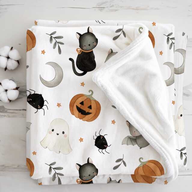 Halloween - Watercolour Bats, Sherpa Fleece Blanket, Decor, Kids Bedding, Blankets, Children's, Ghost Halloween, Pumpkins, Blanket - image 1