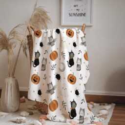Halloween - Watercolour Bats, Sherpa Fleece Blanket, Decor, Kids Bedding, Blankets, Children's, Ghost Halloween, Pumpkins, Blanket - thumbnail 3