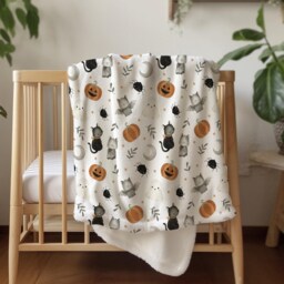 Halloween - Watercolour Bats, Sherpa Fleece Blanket, Decor, Kids Bedding, Blankets, Children's, Ghost Halloween, Pumpkins, Blanket - thumbnail 2