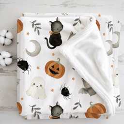 Halloween - Watercolour Bats, Sherpa Fleece Blanket, Decor, Kids Bedding, Blankets, Children's, Ghost Halloween, Pumpkins, Blanket - thumbnail 1