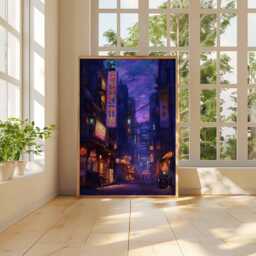 Neon Tokyo Street Poster Print, Cyberpunk Night City Wall Art, Japanese Urban Lights Decor, Futuristic Anime Style, Unframed Artwork - thumbnail 3