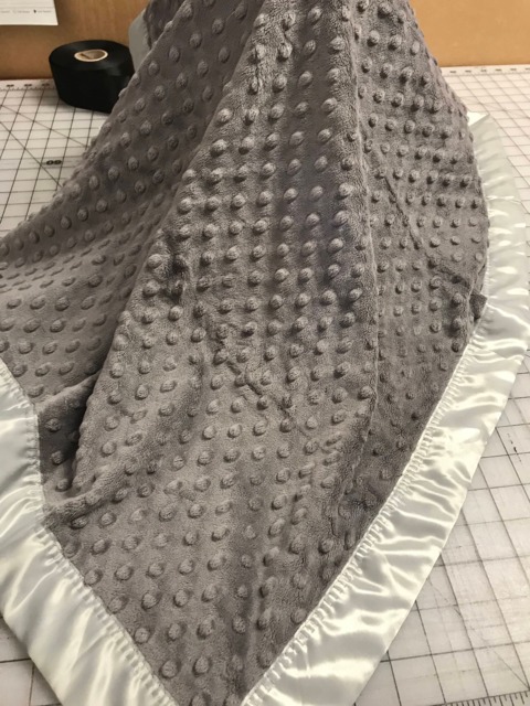 Free Embroidery 30 X 35 Dark Gray Minky Dot Baby Blanket With Satin Backing Or & Binding - image 1