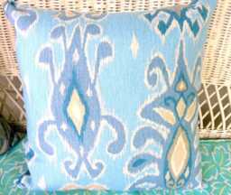 Blue & White Ikat Pillow Cover Made From Richloom Fabric - thumbnail 1
