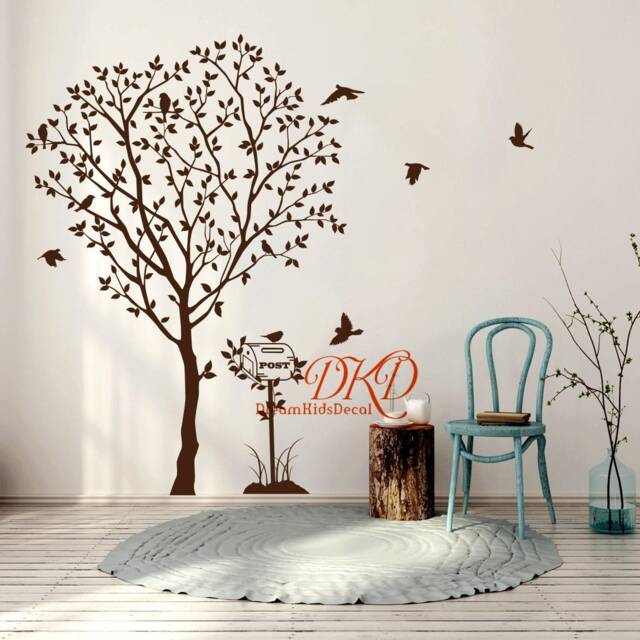 Tree Wall Decal White With Flying Birds Post Modern Home Decor-Dk404 - image 1