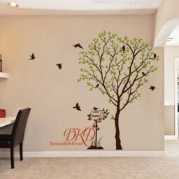 Tree Wall Decal White With Flying Birds Post Modern Home Decor-Dk404 - thumbnail 3