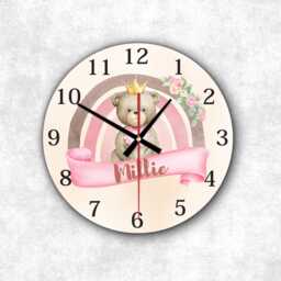 Personalized Teddy Bear Nursery Clock Custom Baby Name, Mdf, Blue Or Pink - thumbnail 3