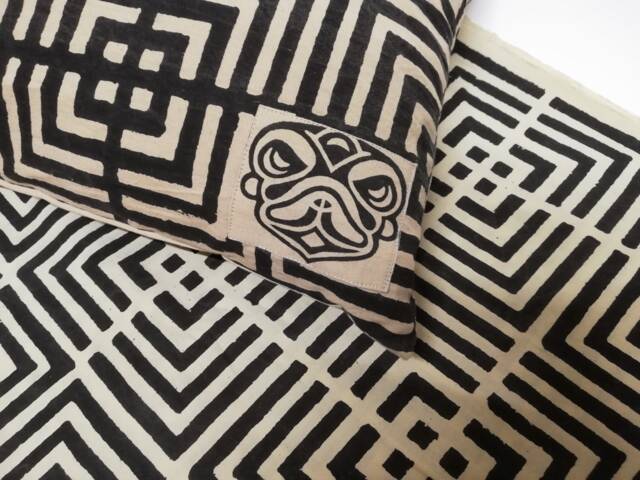 Hand Block Printed Cotton Pillow Cover Geometric Design - Kona Black - image 1