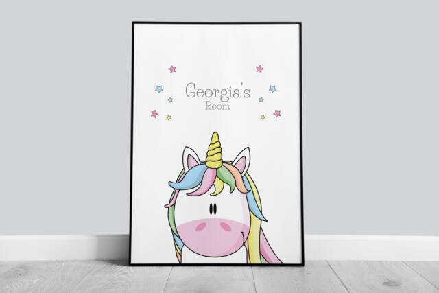 Unicorn Room Print, Personalised Nursery Bedroom Prints, Boys Room, Girls Playroom Wall Art - image 1