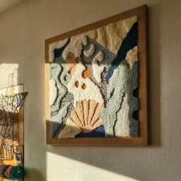 Abstract Punch Needle Wall Art, Modern Fiber Tapestry, Handmade Textile, Coastal Artwork - thumbnail 2