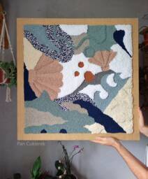 Abstract Punch Needle Wall Art, Modern Fiber Tapestry, Handmade Textile, Coastal Artwork