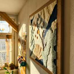 Abstract Punch Needle Wall Art, Modern Fiber Tapestry, Handmade Textile, Coastal Artwork - thumbnail 3