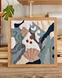 Abstract Punch Needle Wall Art, Modern Fiber Tapestry, Handmade Textile, Coastal Artwork - thumbnail 1