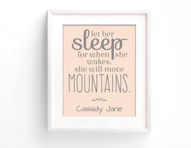 Let Her Sleep Watercolor Art Print - She Will Move Mountains Baby Girl Nursery Personalized Gift Pink & Grey Wall - image 1