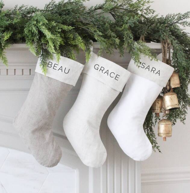 Personalized Family Christmas Stocking - Traditional Stockings Modern Custom Farmhouse Linen Holiday - image 1