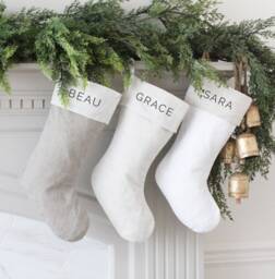 Personalized Family Christmas Stocking - Traditional Stockings Modern Custom Farmhouse Linen Holiday - thumbnail 1