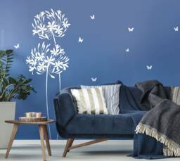 Wall Sticker Flower Agapanthus & Butterflies Floral Decal Vinyl Decor W709A - thumbnail 1