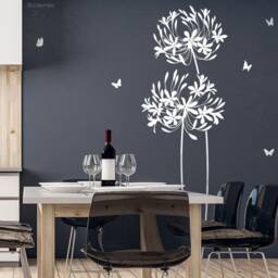 Wall Sticker Flower Agapanthus & Butterflies Floral Decal Vinyl Decor W709A - thumbnail 2