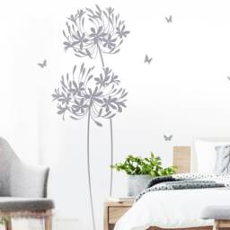 Wall Sticker Flower Agapanthus & Butterflies Floral Decal Vinyl Decor W709A - thumbnail 3