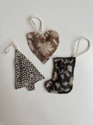 Neutral Block Printed Fabric Christmas Holiday Ornament