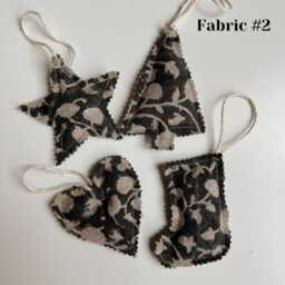 Neutral Block Printed Fabric Christmas Holiday Ornament - thumbnail 3