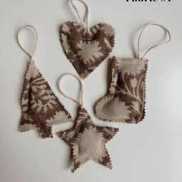 Neutral Block Printed Fabric Christmas Holiday Ornament - thumbnail 2
