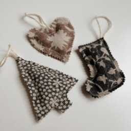 Neutral Block Printed Fabric Christmas Holiday Ornament - thumbnail 4