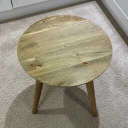 Solid Mango Wood Round Side Table, Tapered Legs - thumbnail 2