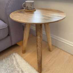 Solid Mango Wood Round Side Table, Tapered Legs - thumbnail 3