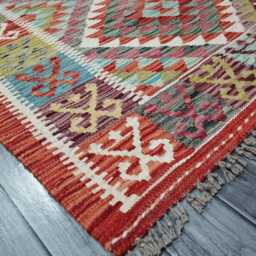 Kilim Rug Classic, Handmade Artisan Afghan Turkish, Scandinavian, Navajo, Bohemian Flatweave, Natural Wool 205x162 cm - thumbnail 3