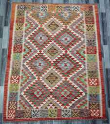 Kilim Rug Classic, Handmade Artisan Afghan Turkish, Scandinavian, Navajo, Bohemian Flatweave, Natural Wool 205x162 cm - thumbnail 1