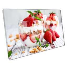 strawberry Parfait Canvas Fresh Yogurt Wall Art For Healthy Breakfast Decor in Home Or Office - thumbnail 1