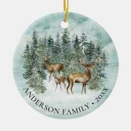 Custom New Home Ornament 2025, Christmas Woodland Deer Family Photo Ceramic Ornament, House First - thumbnail 2