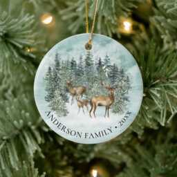 Custom New Home Ornament 2025, Christmas Woodland Deer Family Photo Ceramic Ornament, House First - thumbnail 3