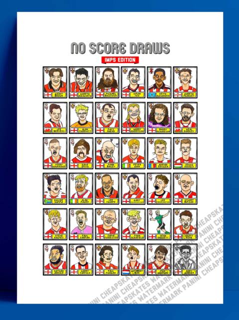 Lincoln City - No Score Draws Imps Edition A3 Print Of 36 Hand-Drawn Wonky Panini-style Doodles Of Various Lcfc Legends & Cult Herroes - image 1