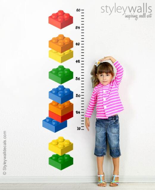 Building Blocks Wall Decal, Growth Chart Bricks Sticker, Nursery Kids Room Decor Repositionable - image 1