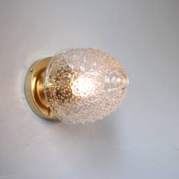 Wall Sconce Lamp, Brass Flush Mount Lighting Fixture, Textured Acorn Glass Globe Shade, Modern Industrial Lights, Wire in Or Plug - thumbnail 2