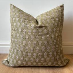 Authentic Boho Floral Indian Hand Block Stamped Linen Print Pillow Cover Brown Beige Off White Available in Multiple Sizes Scandinavian - thumbnail 4