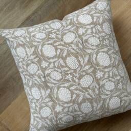 Authentic Boho Floral Indian Hand Block Stamped Linen Print Pillow Cover Brown Beige Off White Available in Multiple Sizes Scandinavian - thumbnail 2