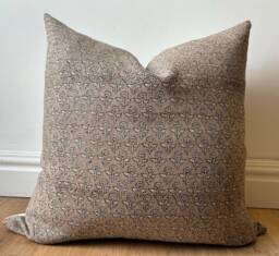 Authentic Boho Floral Indian Hand Block Stamped Linen Print Pillow Cover Brown Beige Off White Available in Multiple Sizes Scandinavian - thumbnail 1