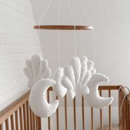 Boucle Mobile Handmade Baby Shell & Moon Nursery Decoration Neutral Decor Boucle Seashell - thumbnail 1