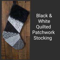 Black & White Patchwork Christmas Stocking Ooak Ready To Ship Quilted #2 Rts