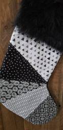 Black & White Patchwork Christmas Stocking Ooak Ready To Ship Quilted #2 Rts - thumbnail 2