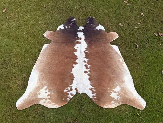 Genuine Cowhide Rug Brown & White - Tricolor Cow Skin Large Brazilian Area Western Decor - image 1