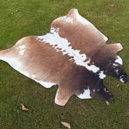 Genuine Cowhide Rug Brown & White - Tricolor Cow Skin Large Brazilian Area Western Decor - thumbnail 2