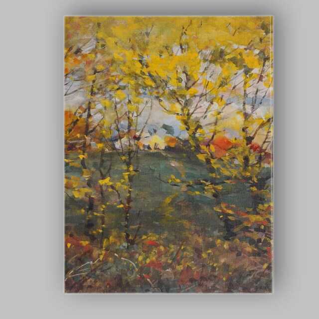 Abstract Golden Autumn Woodland Pond Impressionist Canvas Wall Art Print Decor Picture Ready To Hang - image 1