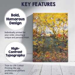Abstract Golden Autumn Woodland Pond Impressionist Canvas Wall Art Print Decor Picture Ready To Hang - thumbnail 2