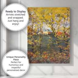 Abstract Golden Autumn Woodland Pond Impressionist Canvas Wall Art Print Decor Picture Ready To Hang - thumbnail 3